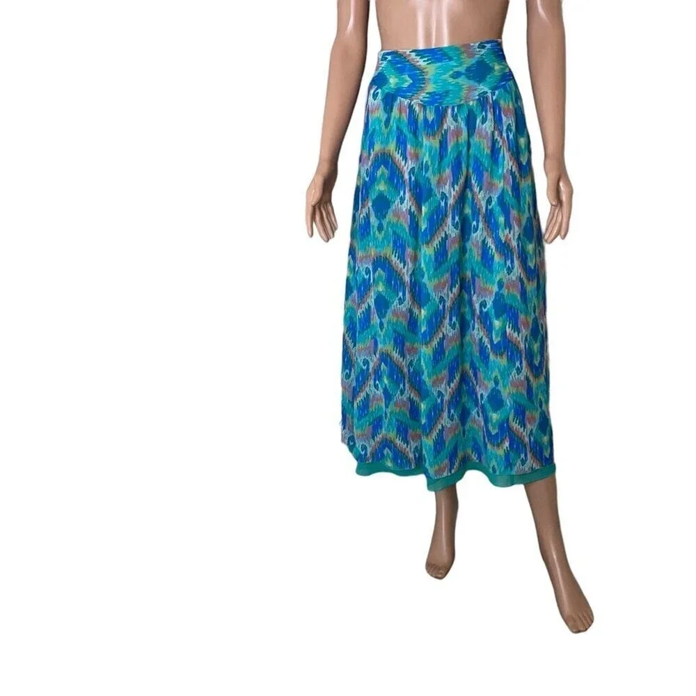 Aerie lightweight multicolor maxi elastic waist skirt in teal & pink SM